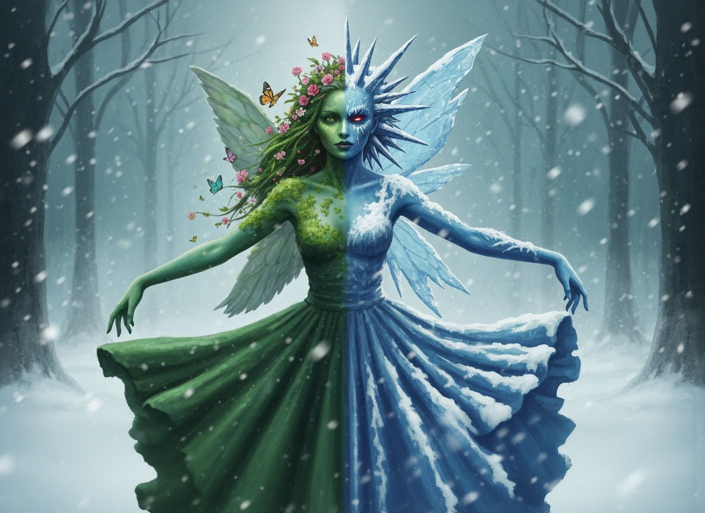 Surreal Fairy Portrait in Manhwa Glitchcore Style