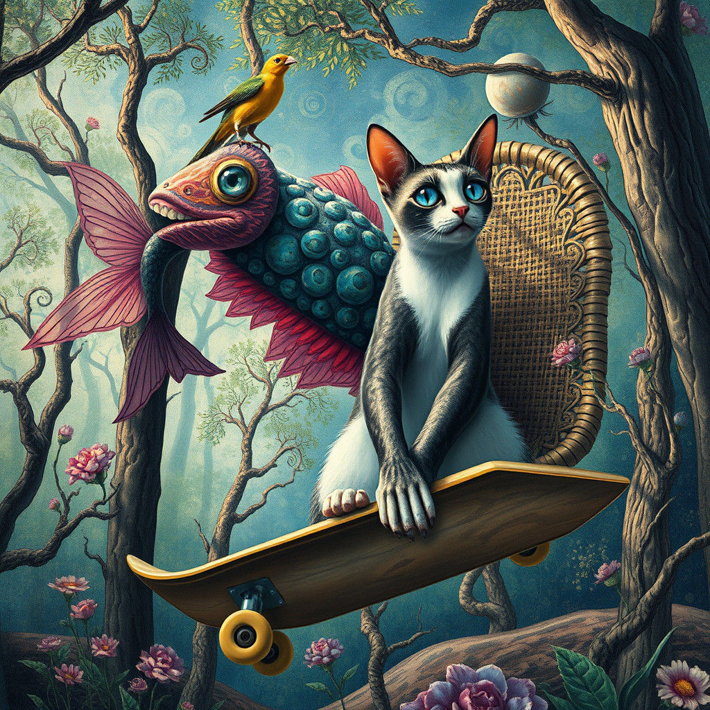 Surrealist Dreamscape with Fish and Figures