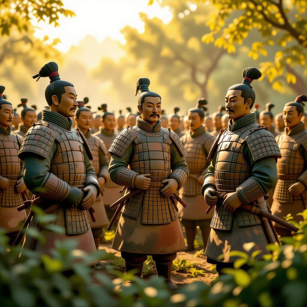 Terracotta Army in Sunlight: Vibrant Clay Soldiers