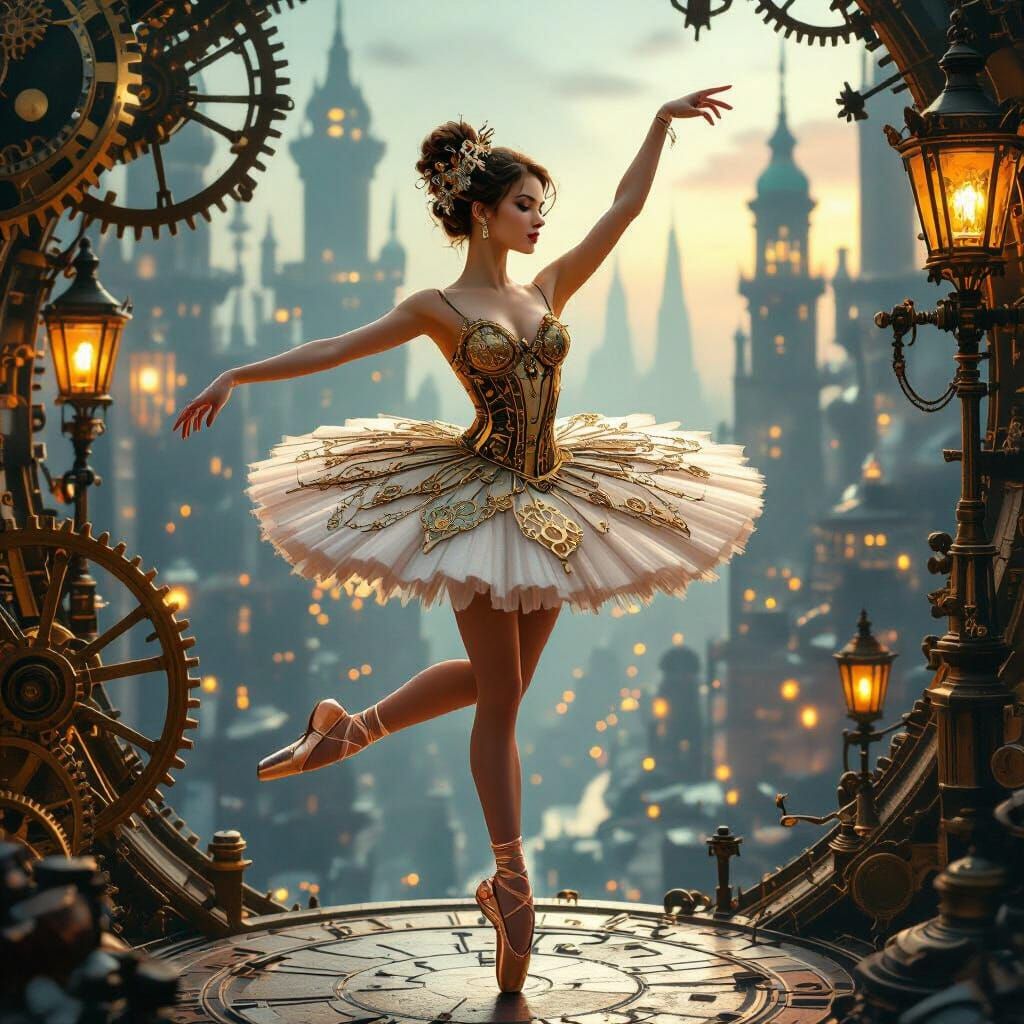 Steampunk Ballerina Dances in Clockwork City