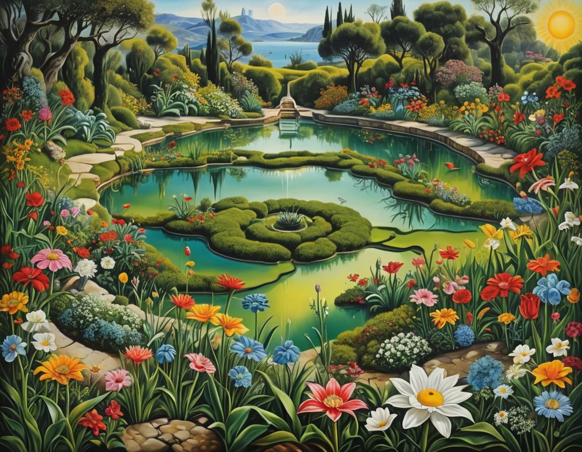 Surreal Garden on a Hill in Salvador Dali Style