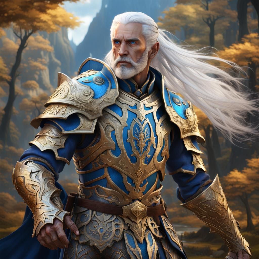 Wood Elf Cleric in Gold Armor, Detailed Art