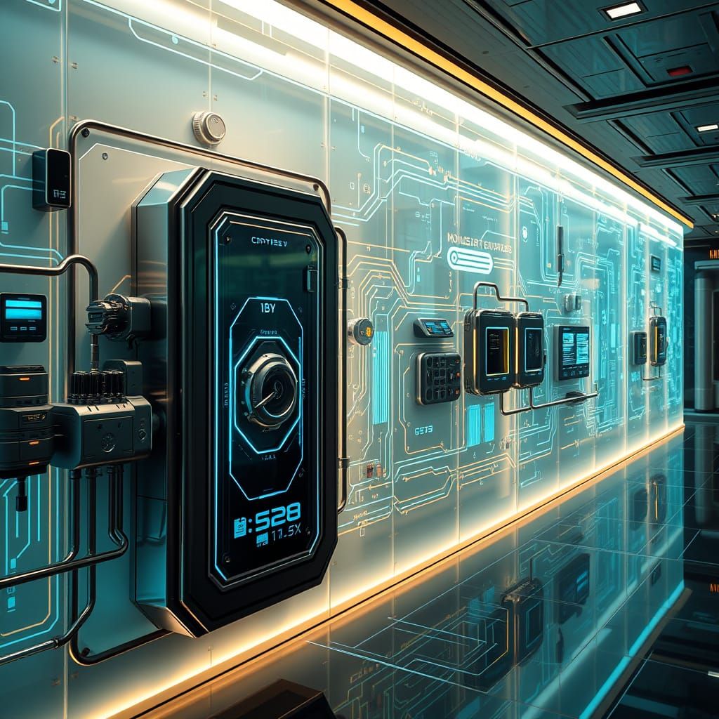 Futuristic Bank Wall Illuminated by Soft Lighting