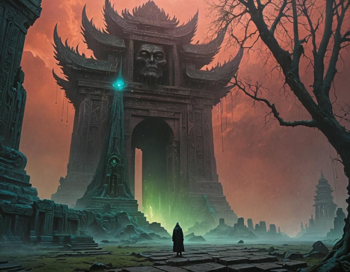 Gojo in Dark Surrealist Temple Concept Art