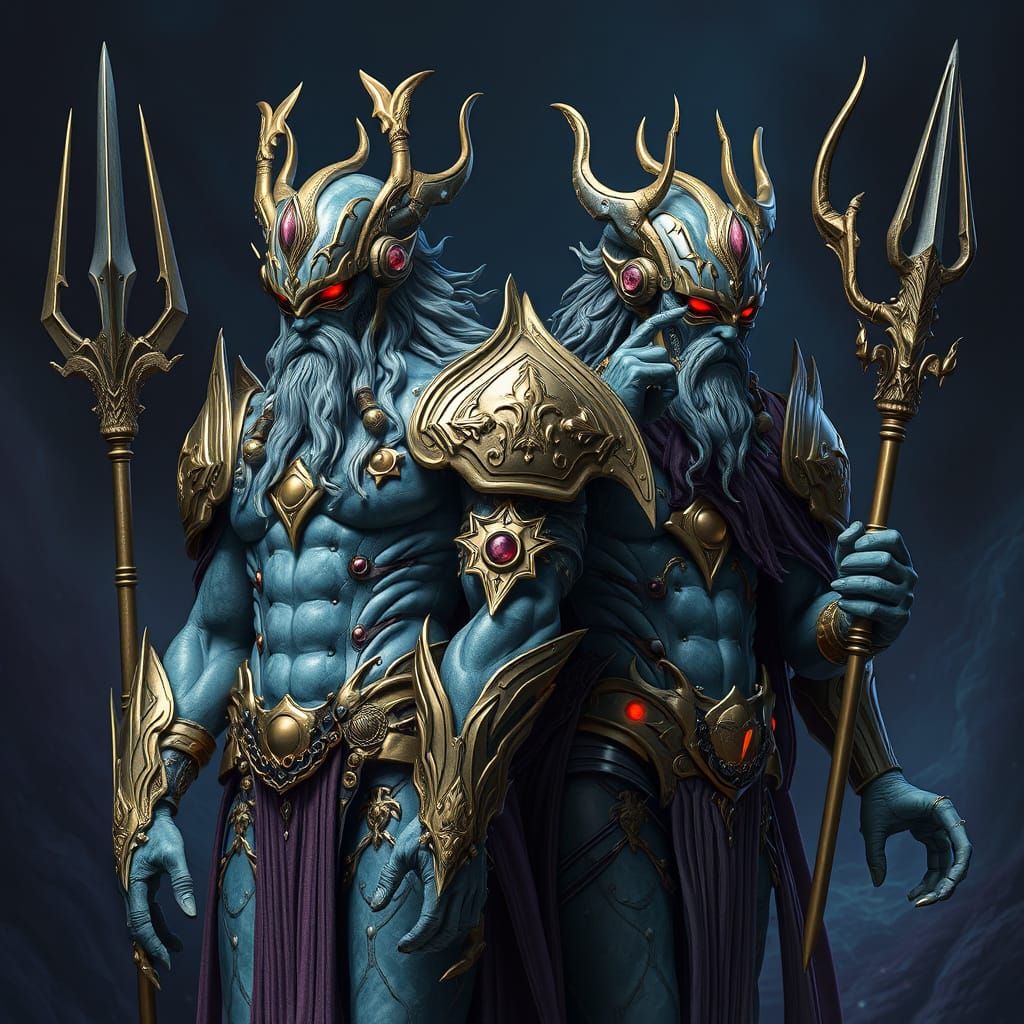 Neptune and Triton in Biomechanical Armor