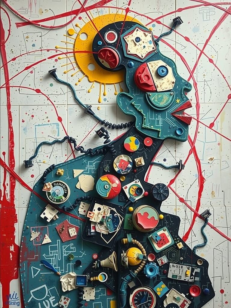 Complex Abstract Humanoid Forms in Egg Tempura Painting