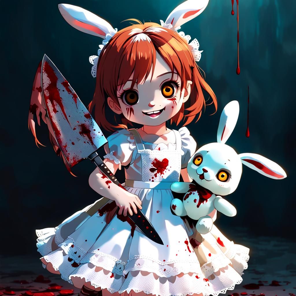 Creepy Anime Girl with Rabbit Ears in 3D