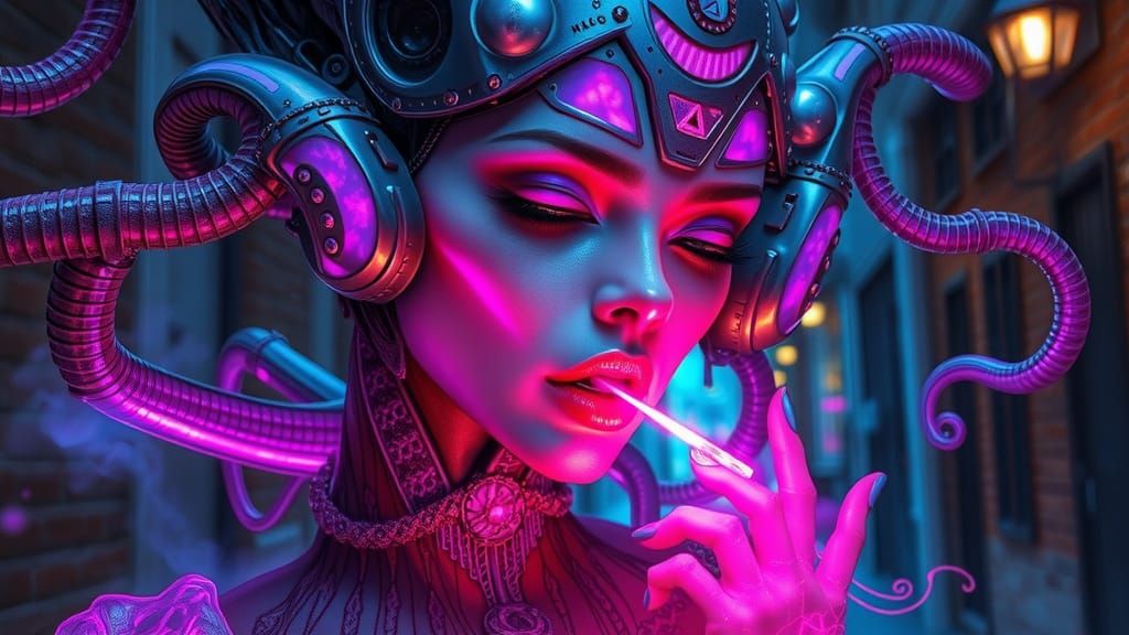 Tormented Vampire Lady in a Vortex of Biomechanical Light