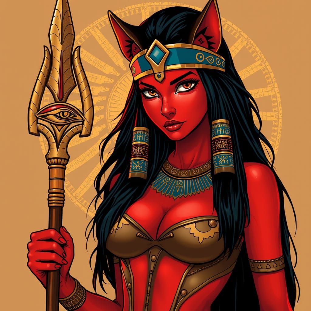 Egyptian Goddess Sekhmet in Sultry Ancient Warrior Attire