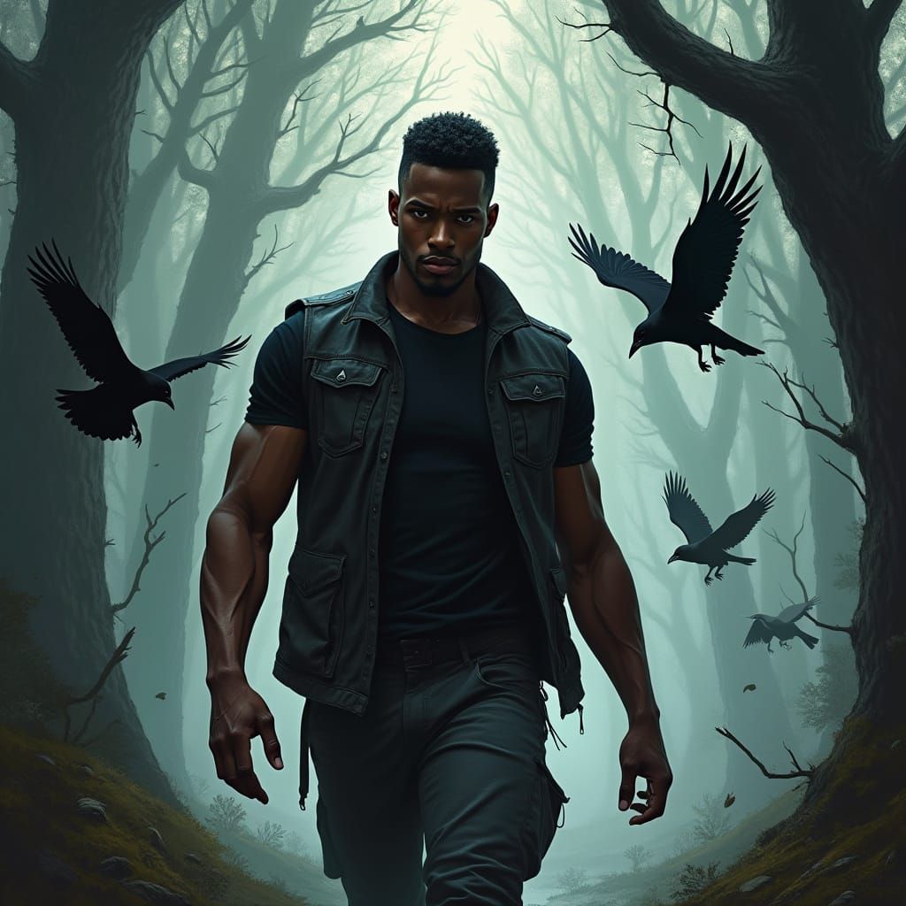 Dark Fantasy Portrait of a Feral Man in the Misty Woods