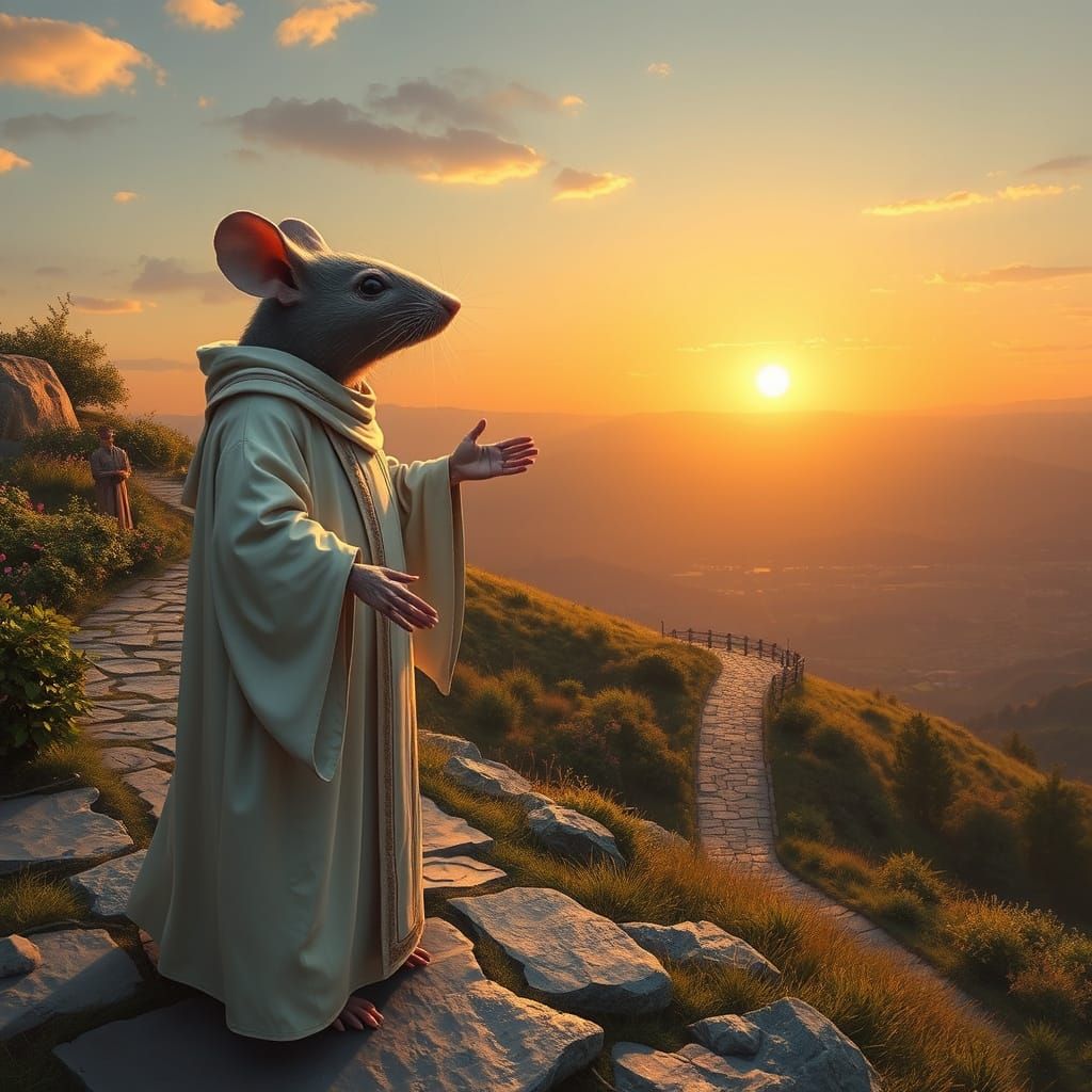 Mouse Preaching on a Hill in Hyperrealistic Style