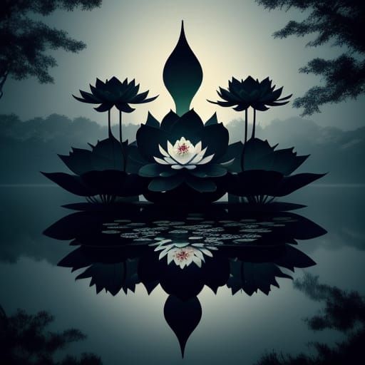 Ethereal Black Lotus Zen Garden in Pop Art Deco
