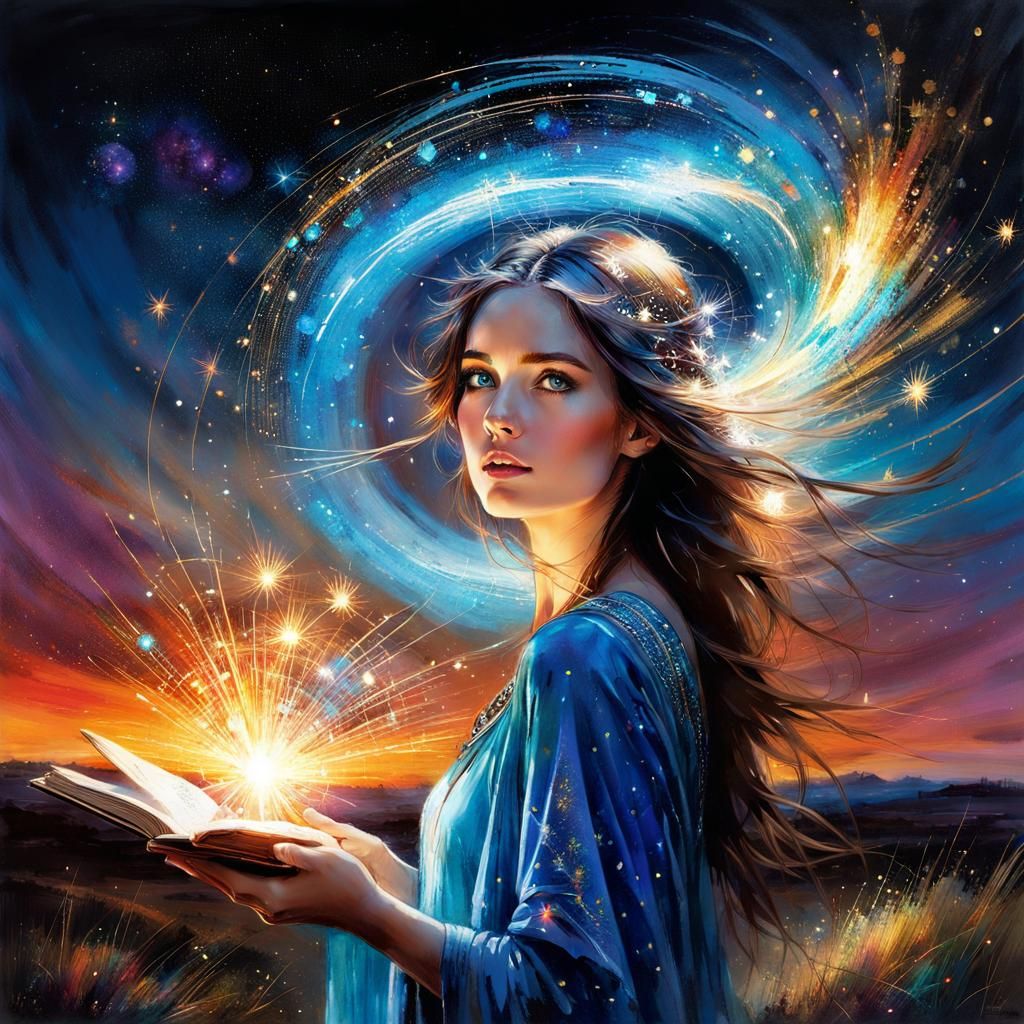 Magician Casting a Sparkling Spell with Galaxy