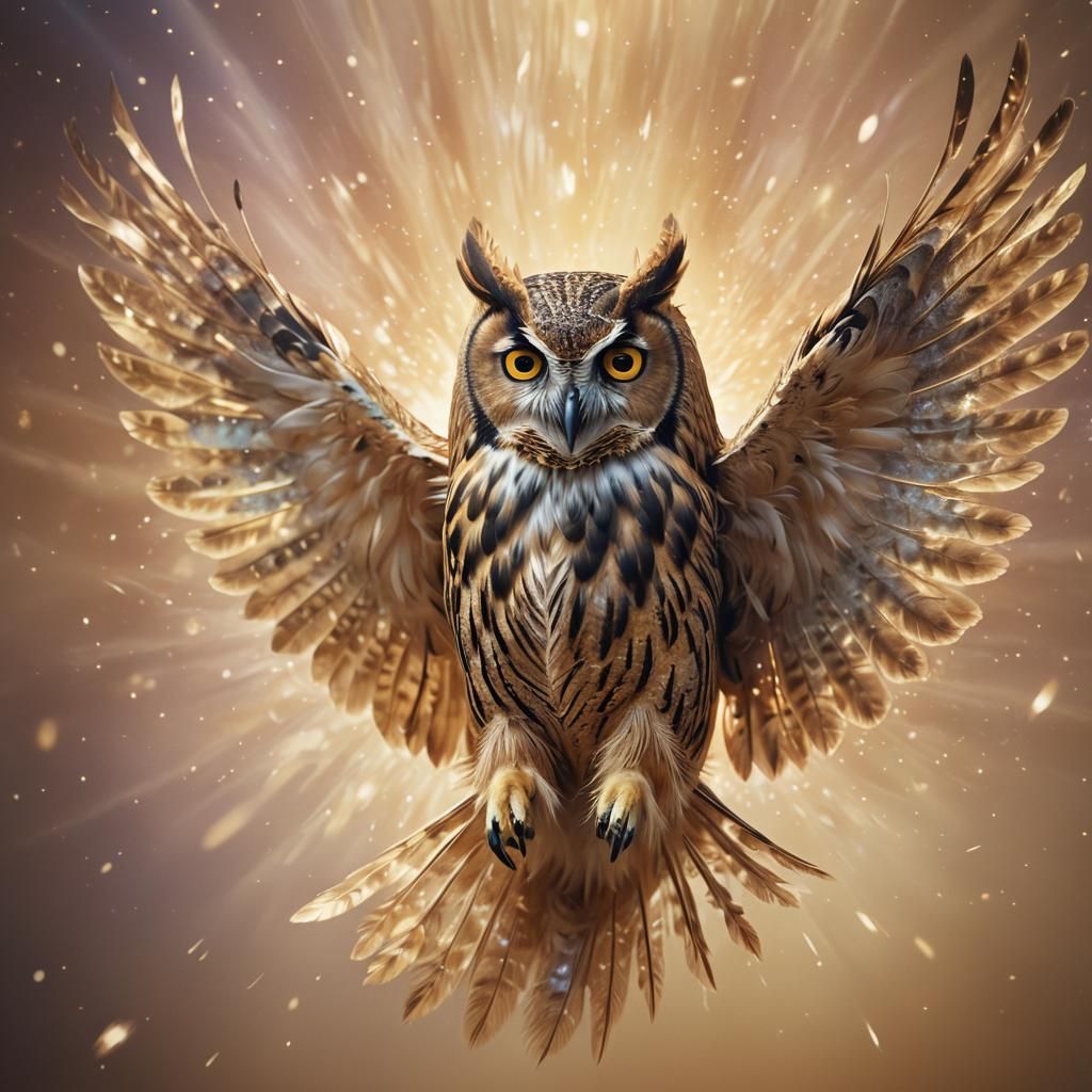 Shimmering Owl in Flight: A Surreal Digital Art