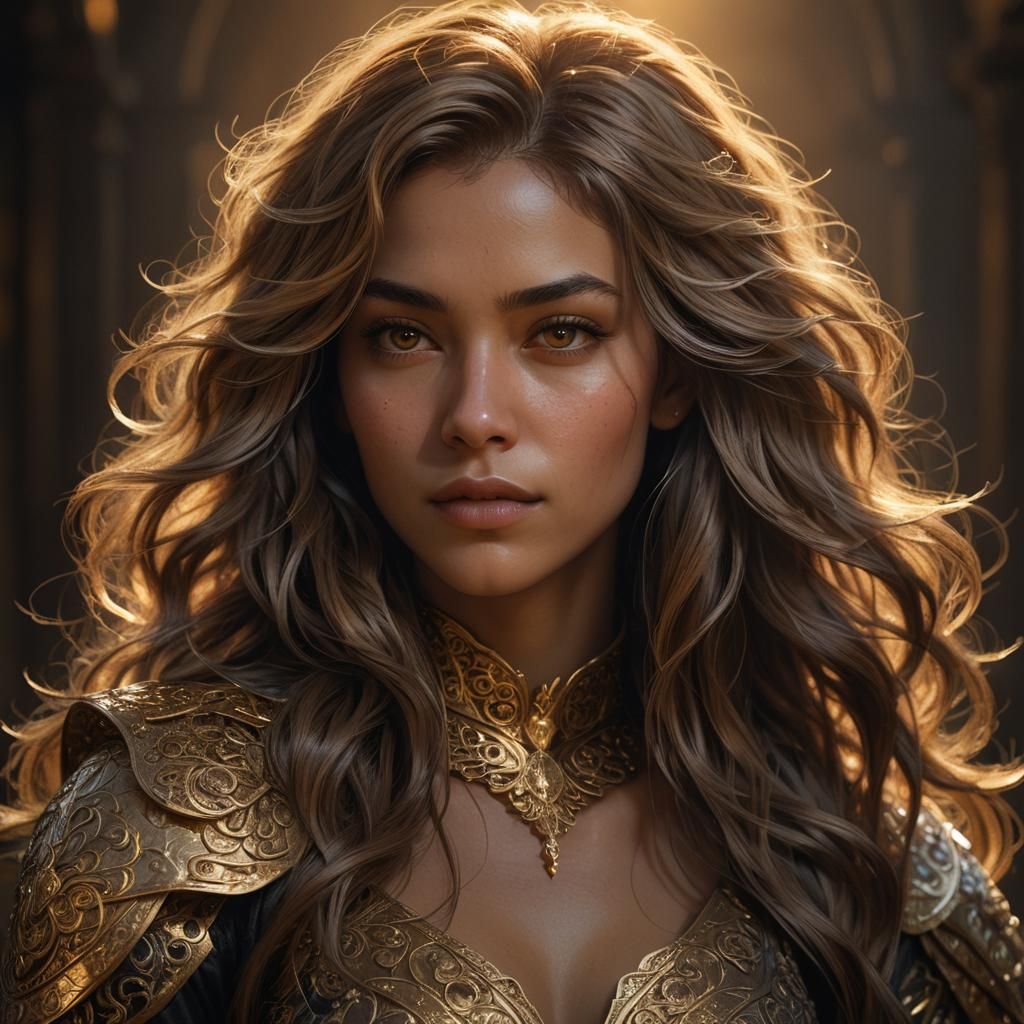 Seductive Gaze: Hyperrealistic Portrait in Golden Light