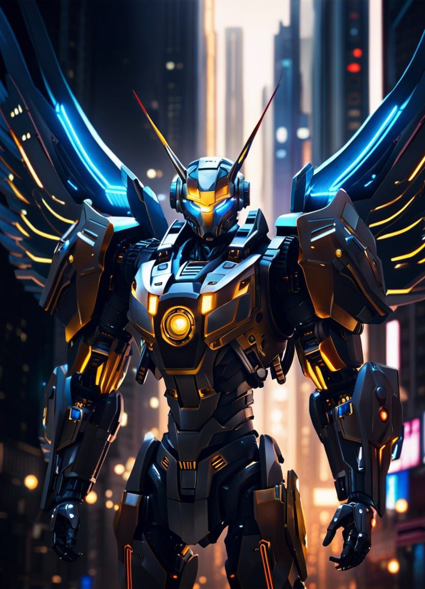 Futuristic Mecha Robot with Glowing Eyes