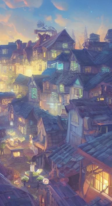 Ghibli-Inspired Mobile Game Village Concept Art
