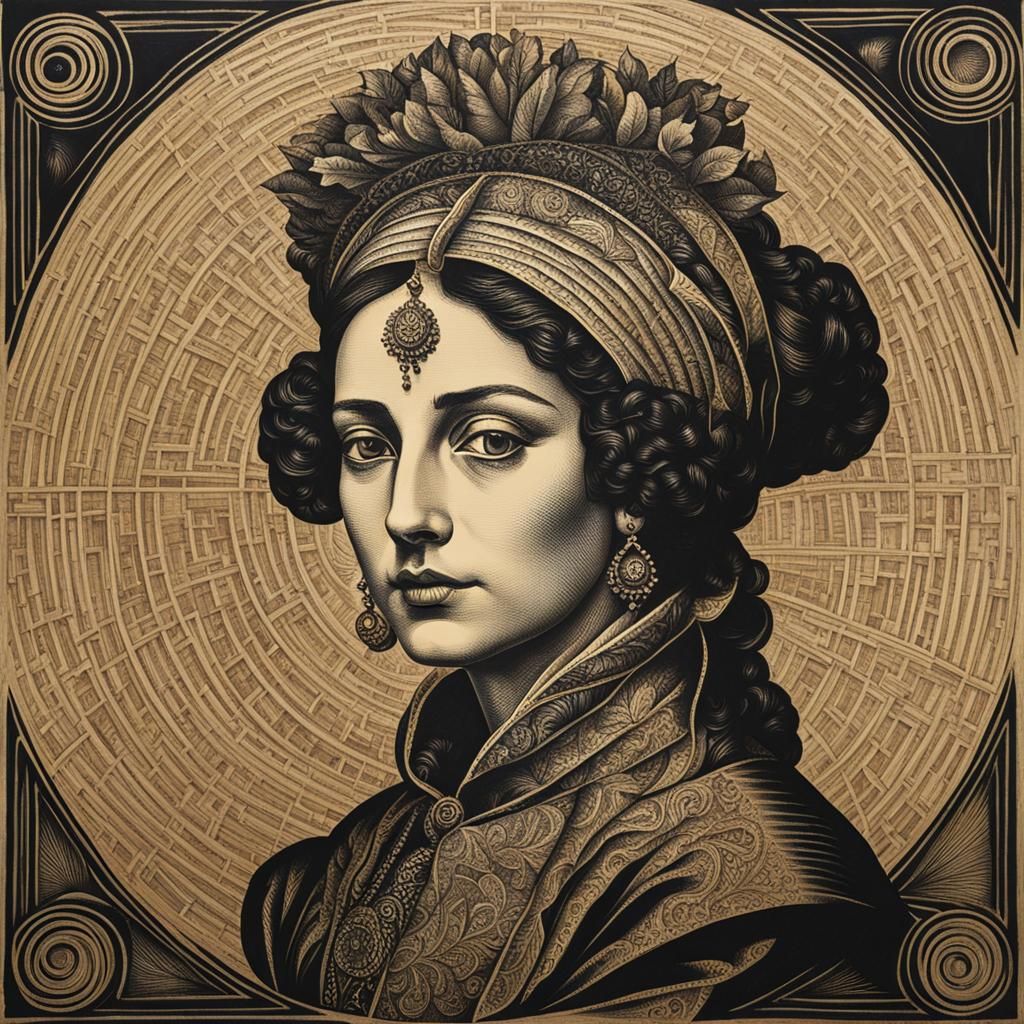 Dreamcore Portrait in Street Art Woodcut Style