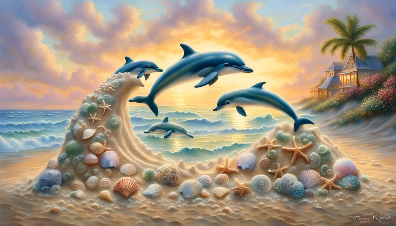 "On a sunny beach, a family of four creates an amazing dolph...