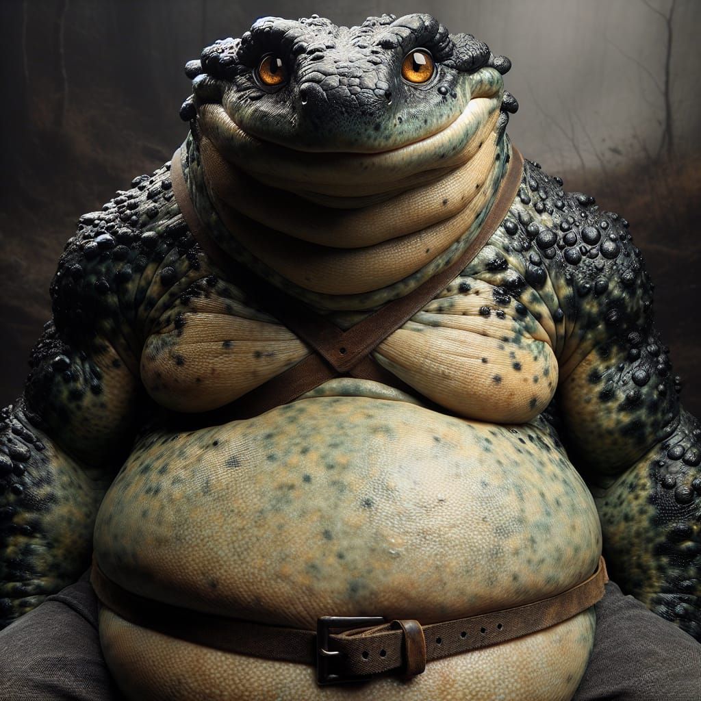 Anthropomorphic Salamander with Grumpy Expression in Murky S...