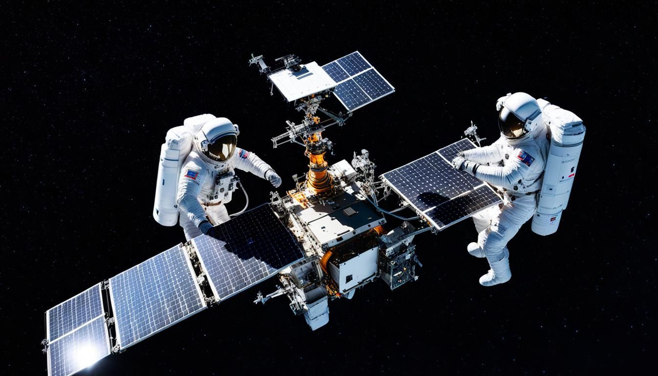 Astronauts Repairing Solar Panel in Space