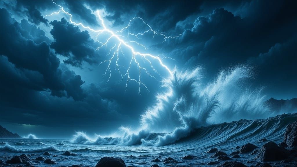 Hyper-Realistic Ocean Storm with Lightning