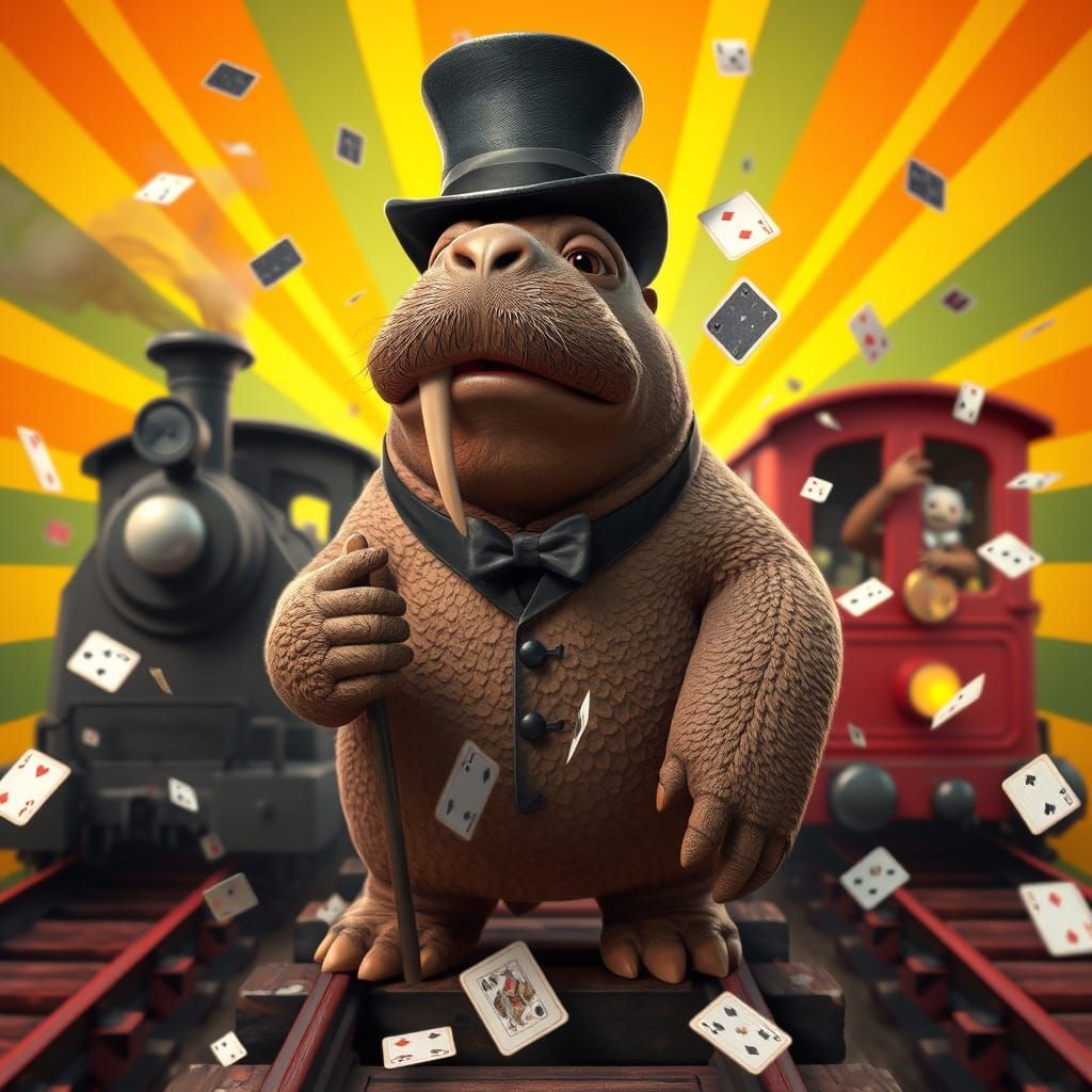 Walrus in a Top Hat Enjoys Runaway Train Ride