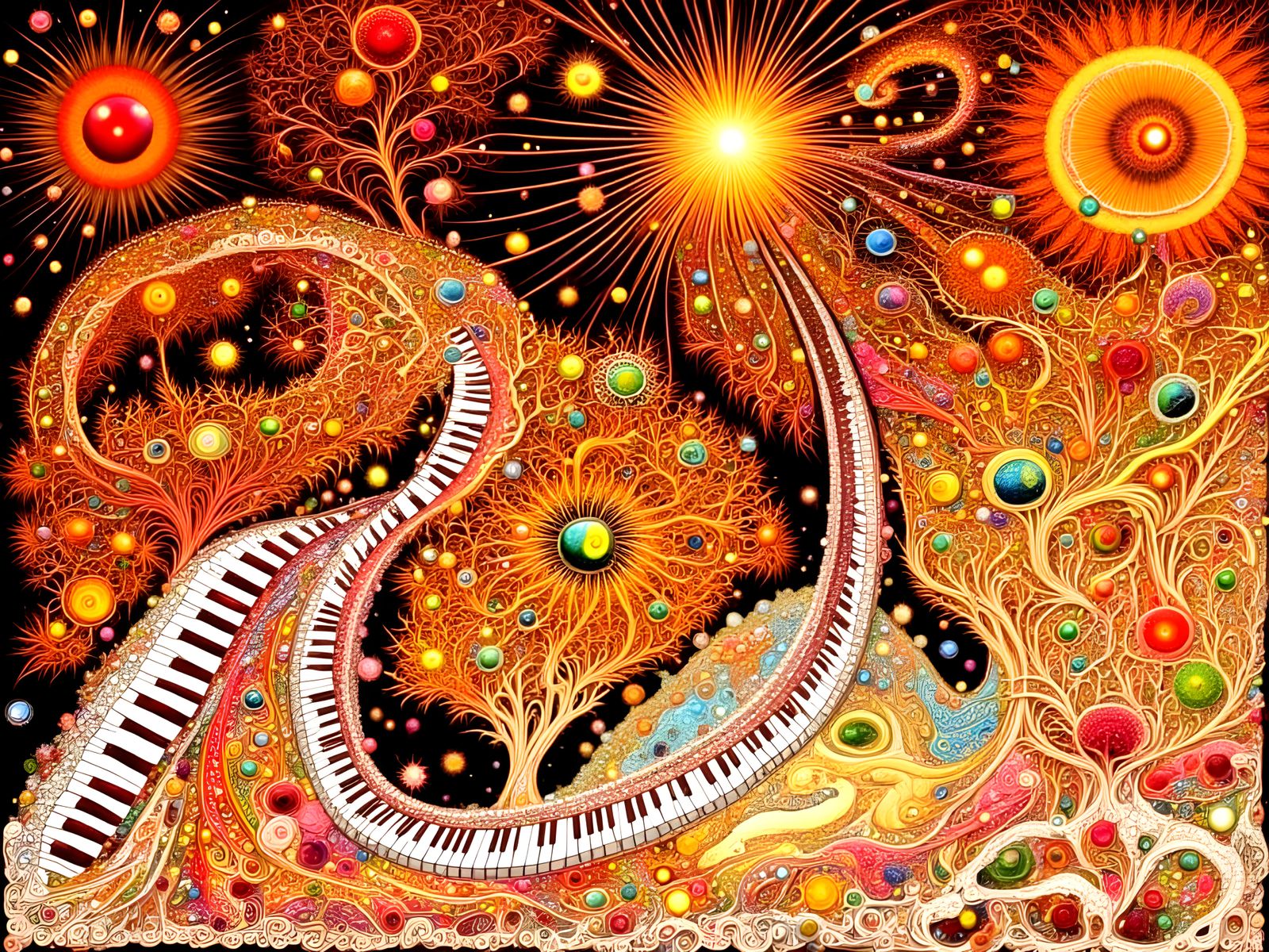 Surreal Woman Singing Playng Accordion with Sun Rays