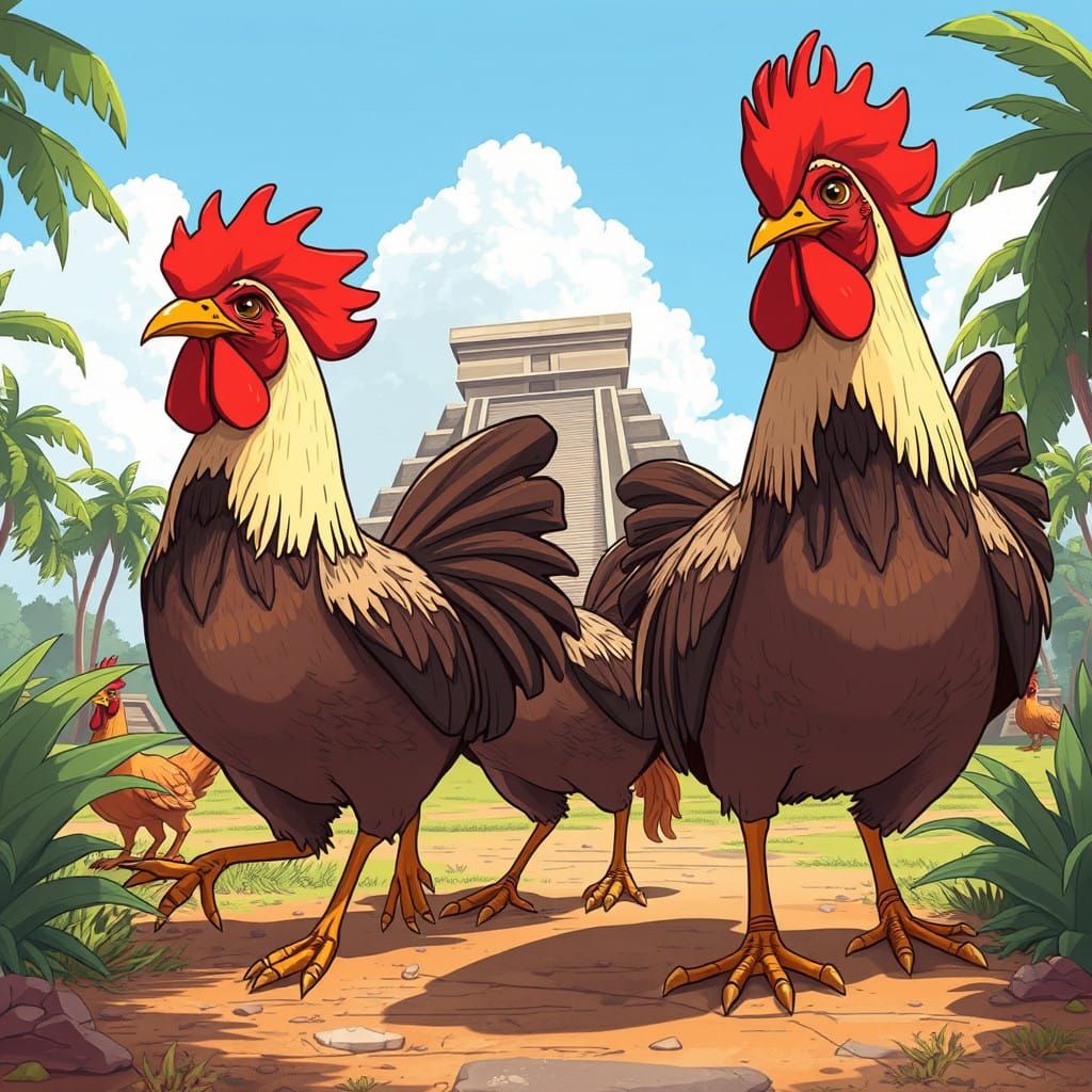 Giant Chickens Explore Ancient Mayan Ruins in Vibrant Cartoo...