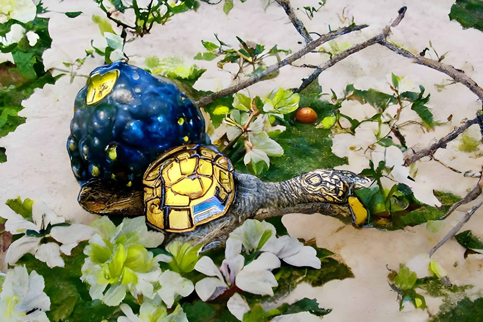 Fantasy Turtle Under Apple Tree in Sunlight