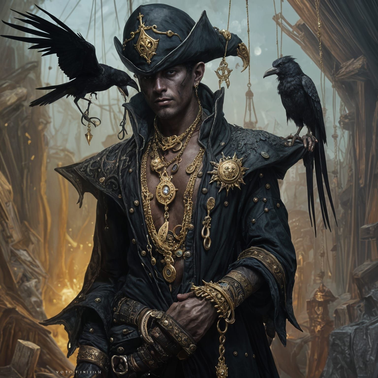 Furious Dark Elf Pirate Portrait in Fantasy Art Style