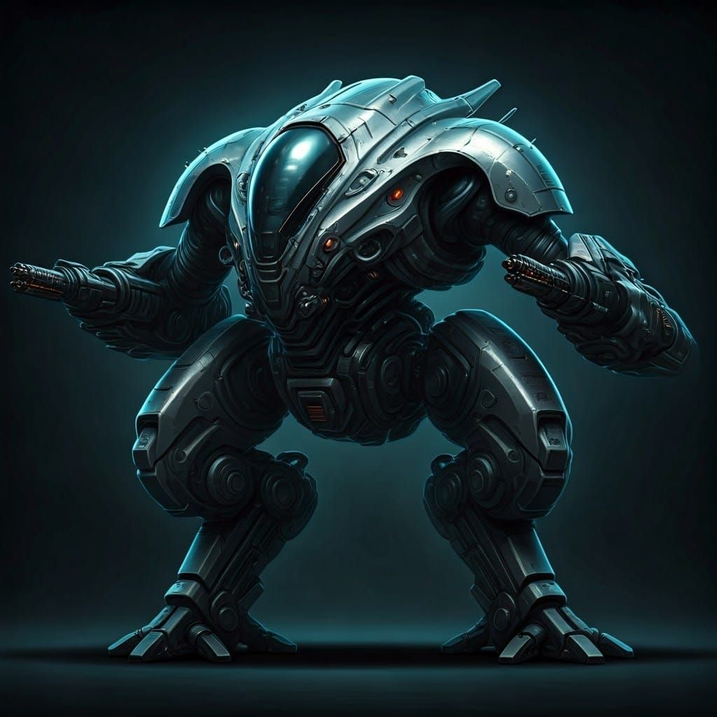 Futuristic Alien Mech Suit in Dark Sci-Fi Style