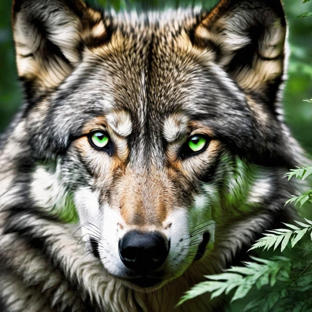 Wolf Peeking Through Foliage in Detailed Photo