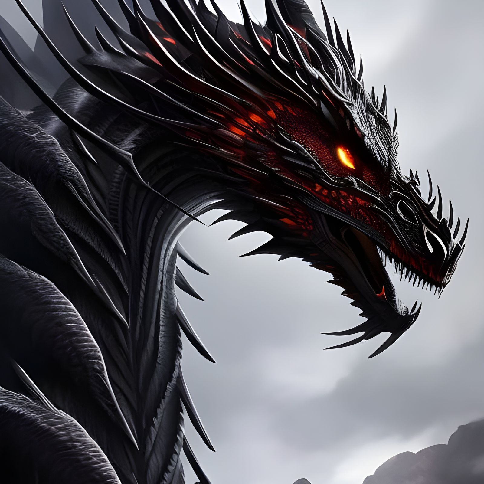 Menacing Black Dragon in Dark Fantasy Style
