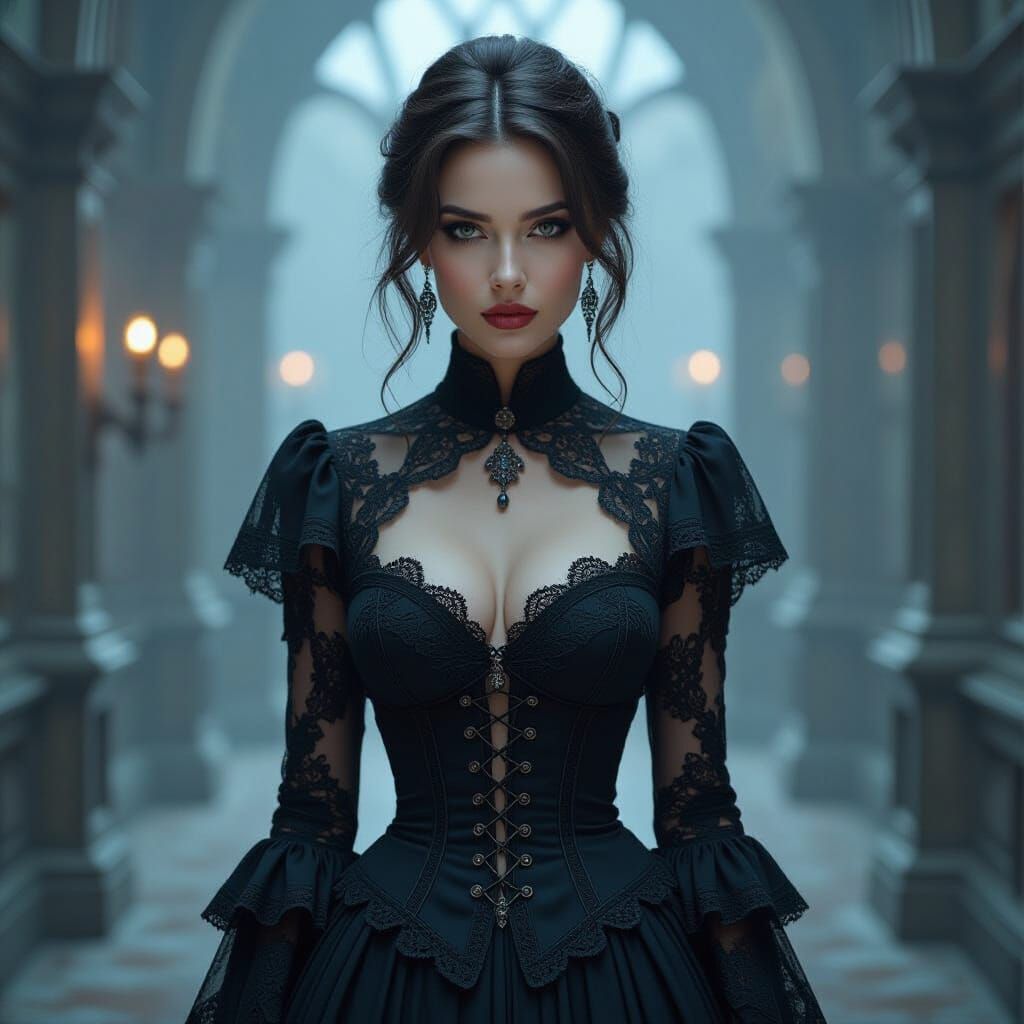 Gothic Lady in Lacy Outfit, Digital Art