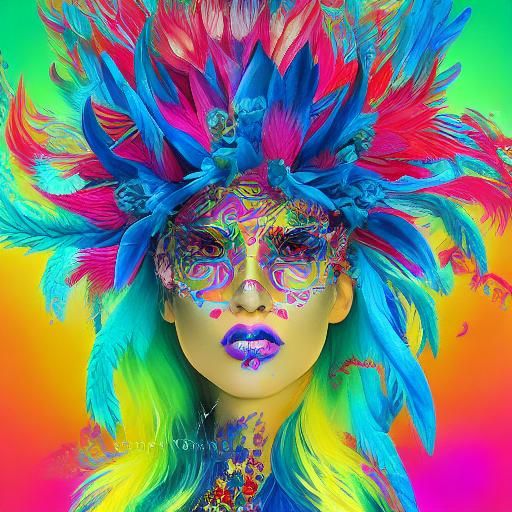 Rainbow Dragon Woman with Flower Crown: Hyperrealistic Art