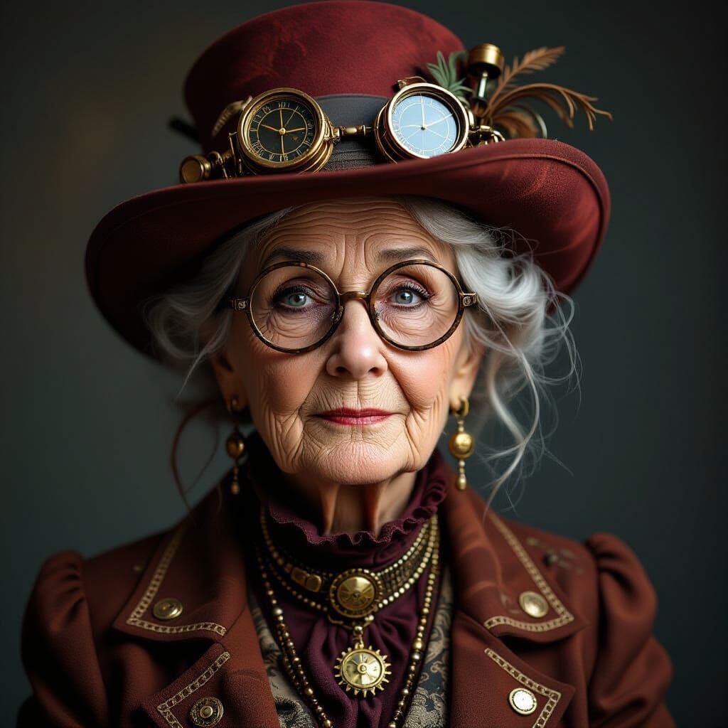 Steampunk Old Woman in Digital Art Style