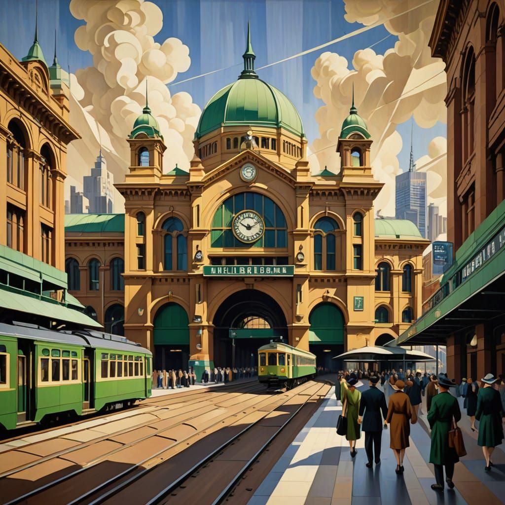 Melbourne's Flinders Street Station in Industrial Art Deco S...