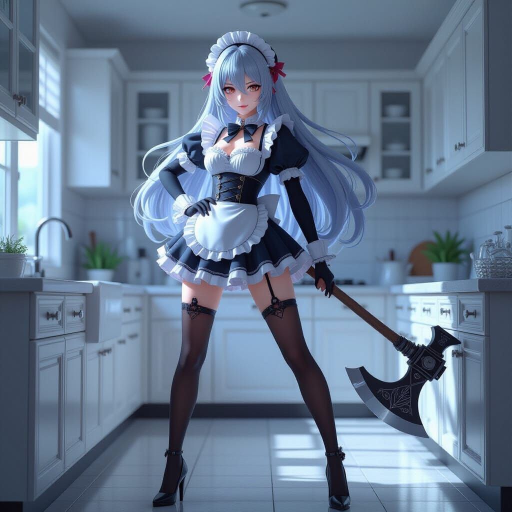Anime Maid with Battle Axe in WLOP Style