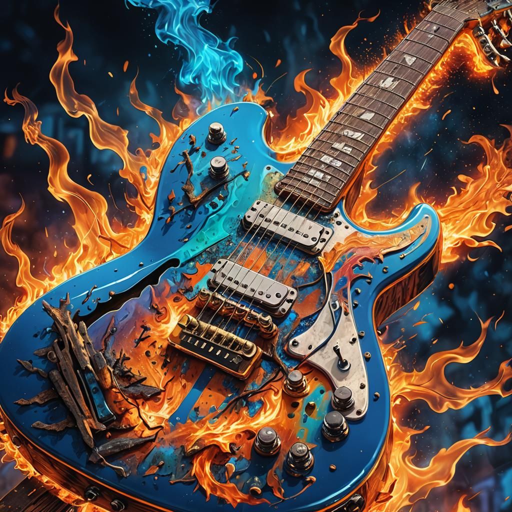 Flaming Electric Guitar Album Art in Neon Colors
