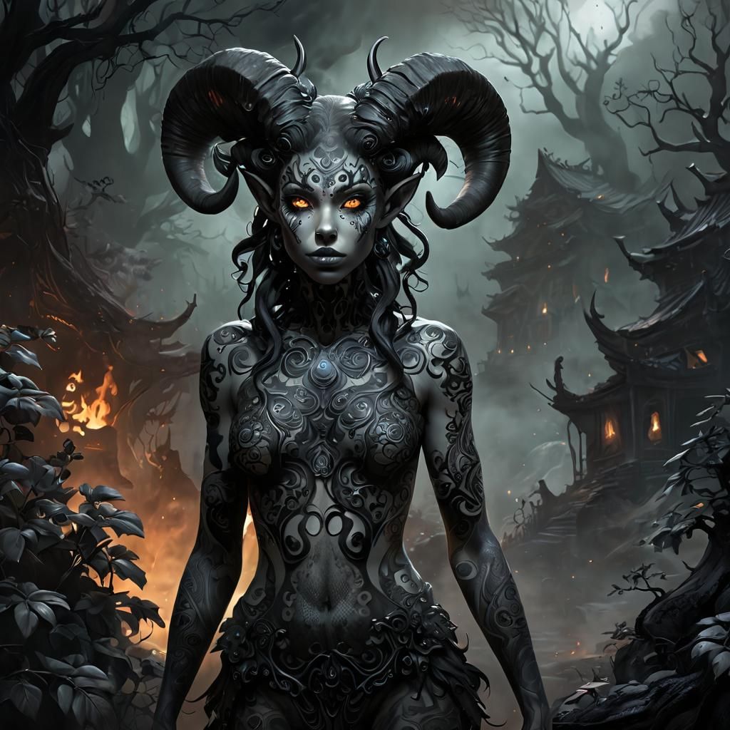 Voluptuous Shadow Figure in Fantasy Landscape