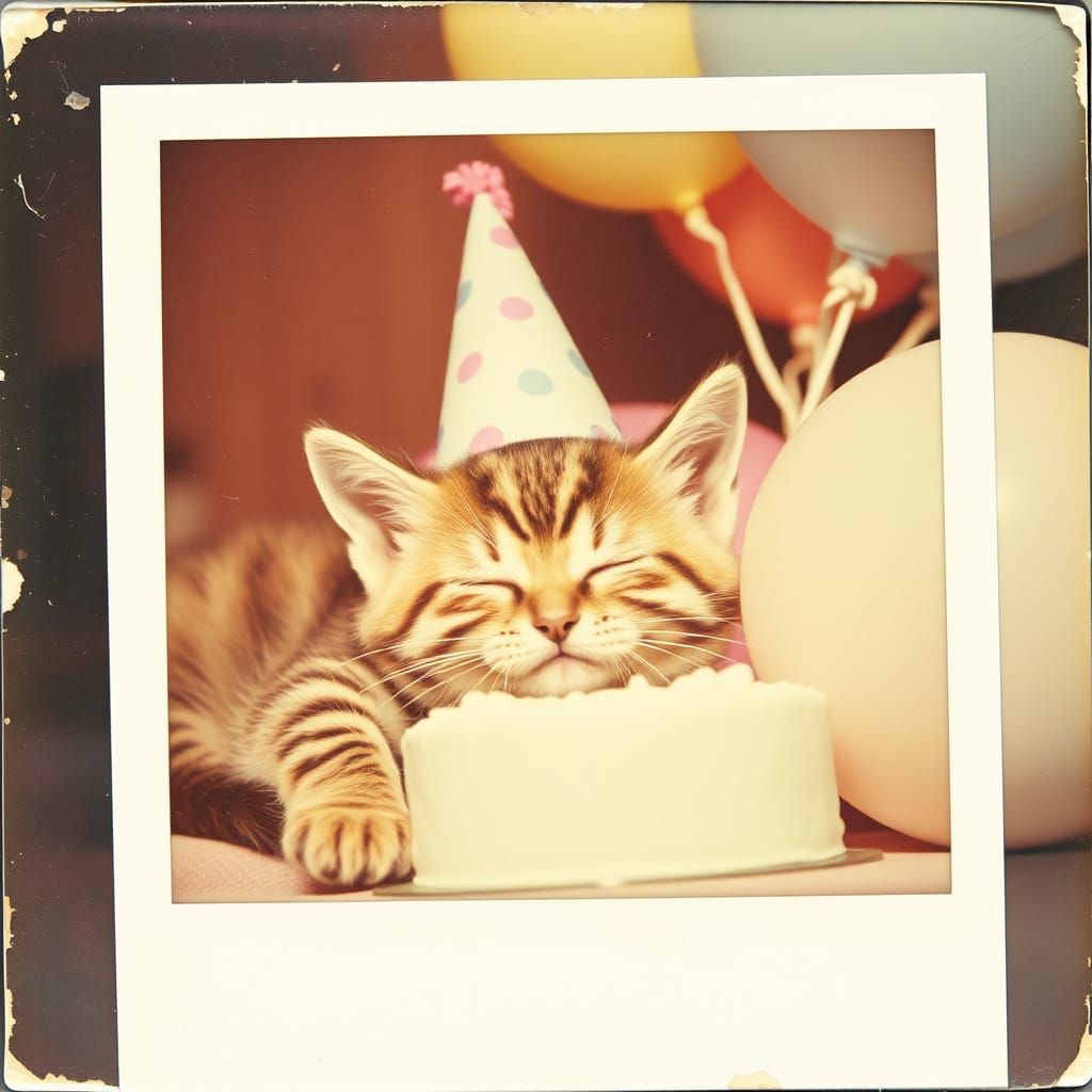 Vintage Birthday Kitty in Snooze Mode