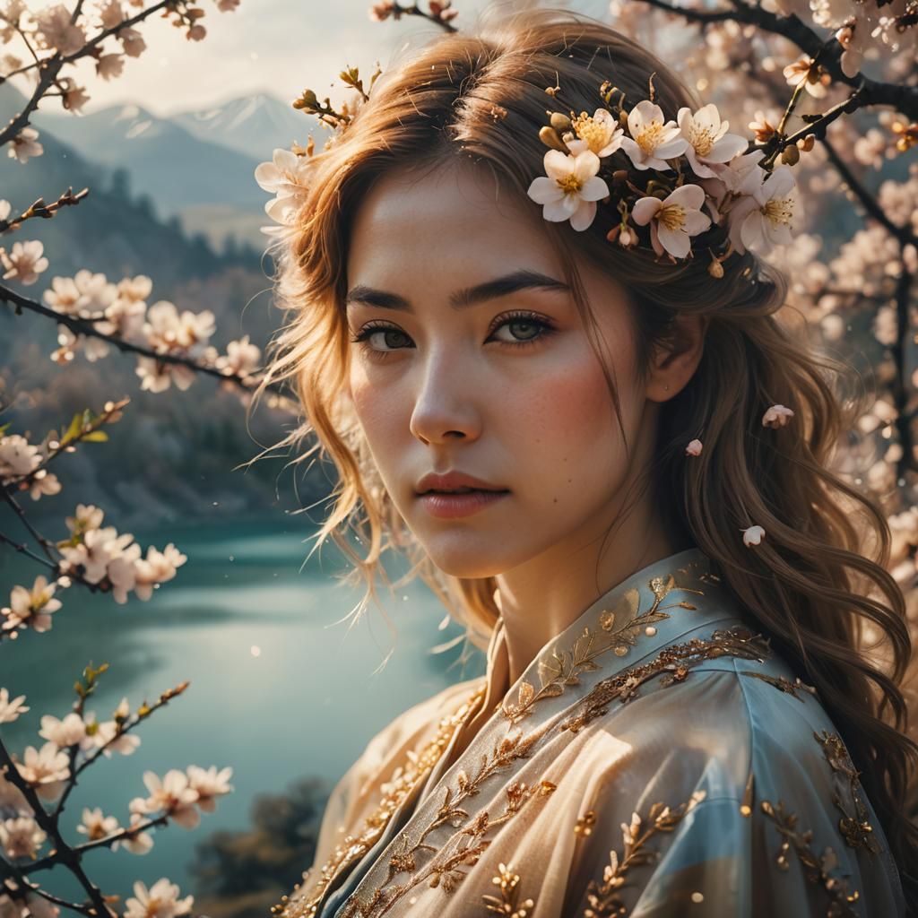 Dreamscape Portrait with Apricot Blossoms