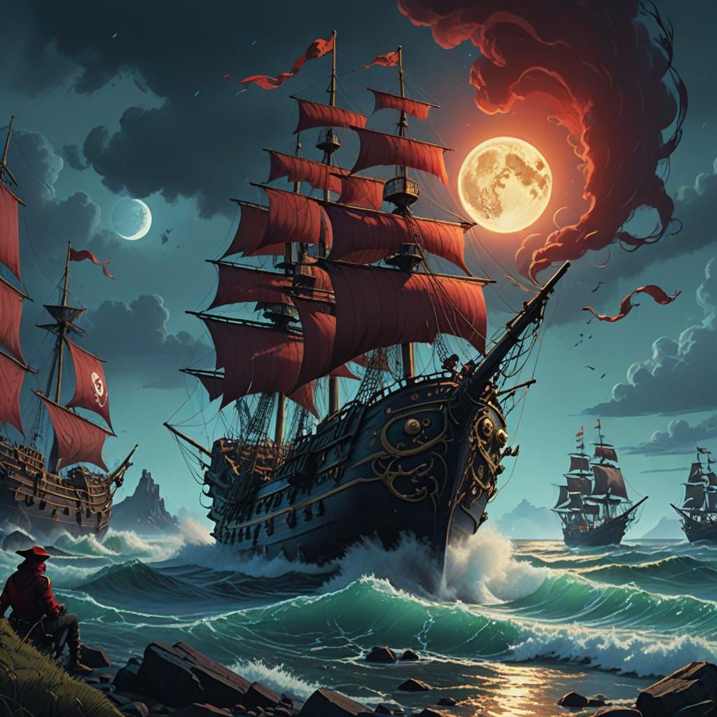 Regal Pirate Santa Commands Majestic Ship Through Mystical N...