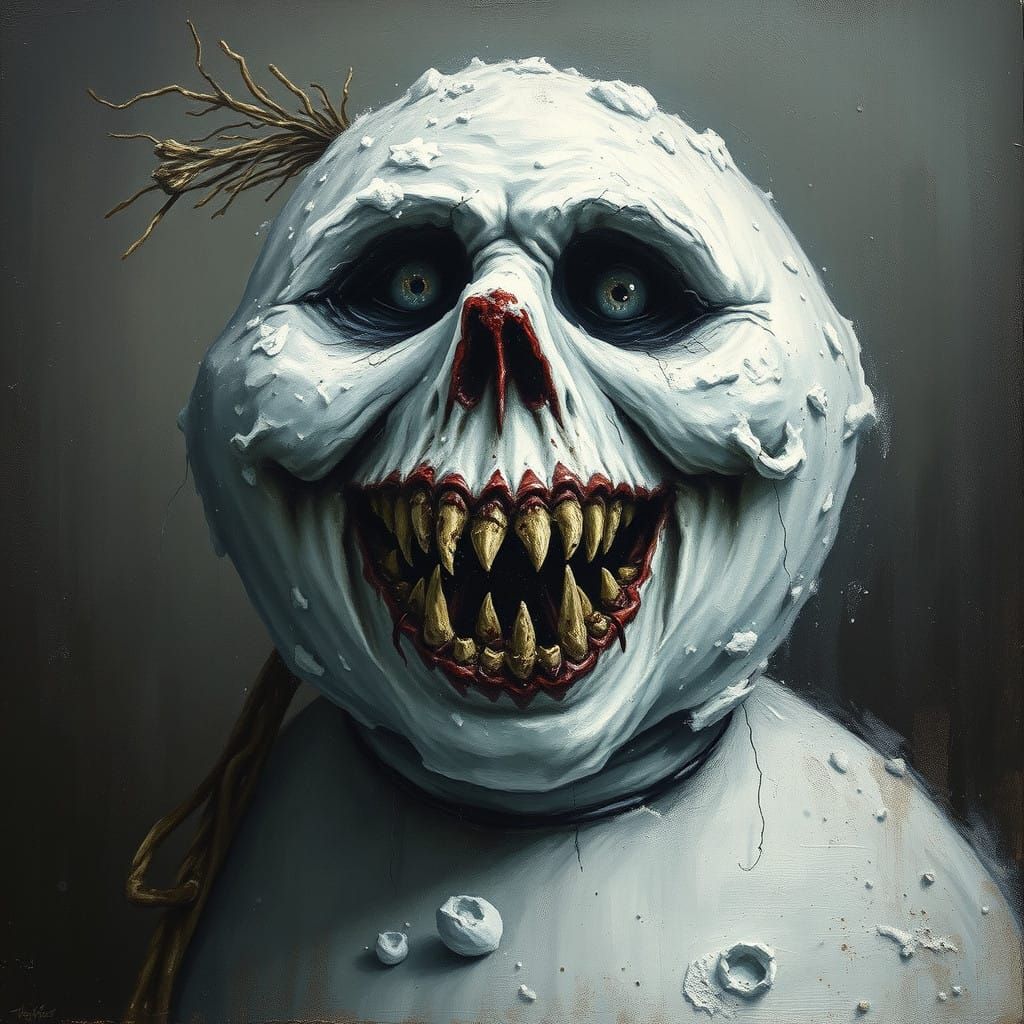 Surreal Snowman Portrait in Dark Fine Art Style