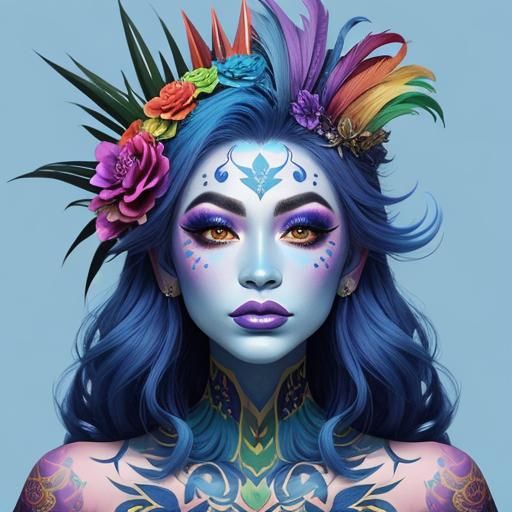 Dragon Woman with Rainbow Skin and Flower Crown