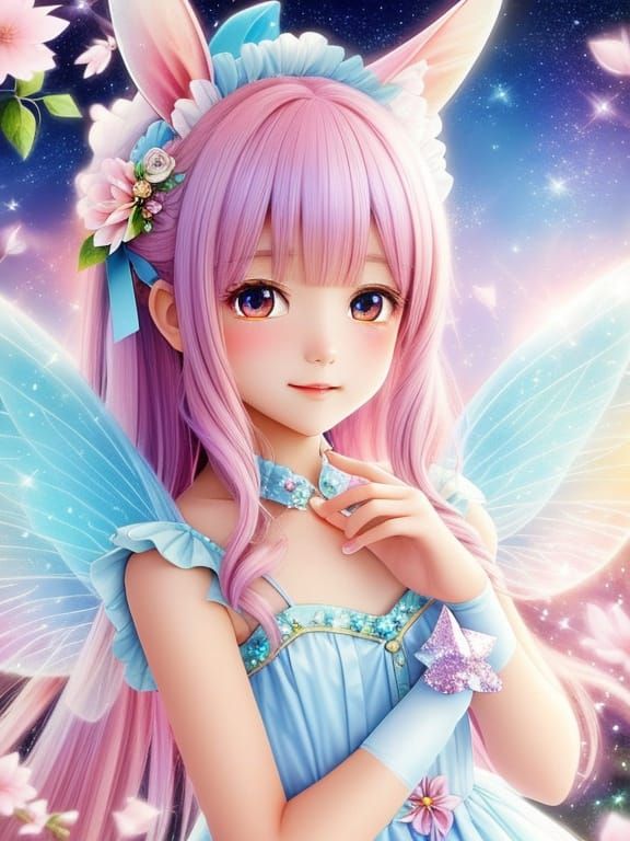 Pastel Rabbit Fairy in Anime Style
