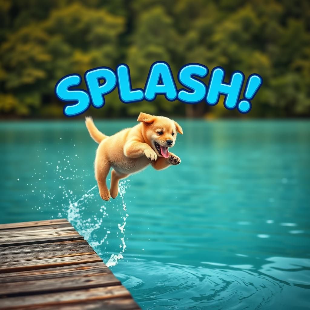 Golden Puppy Leaps Off Dock Into Lake