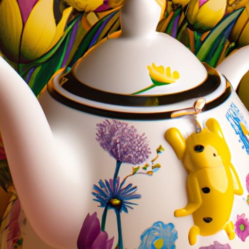 Ceramic Teapot with Spring Flowers and Bee