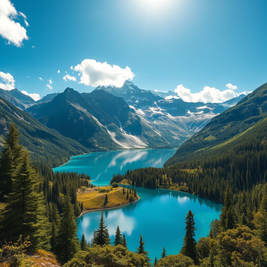 Majestic Mountain Lake in Hyperrealistic Detail